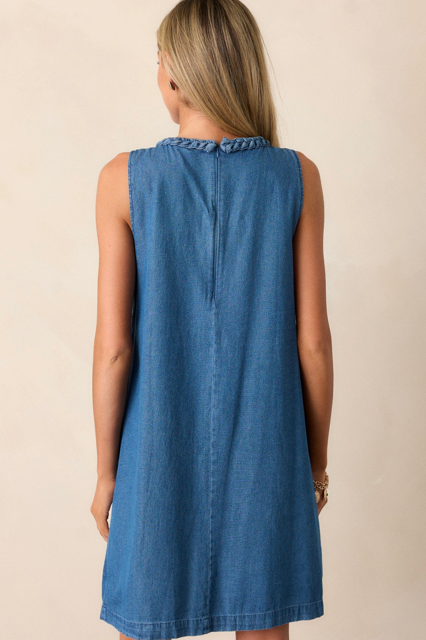 Chic Charm Cotton Medium Wash Chambray Mini Dress