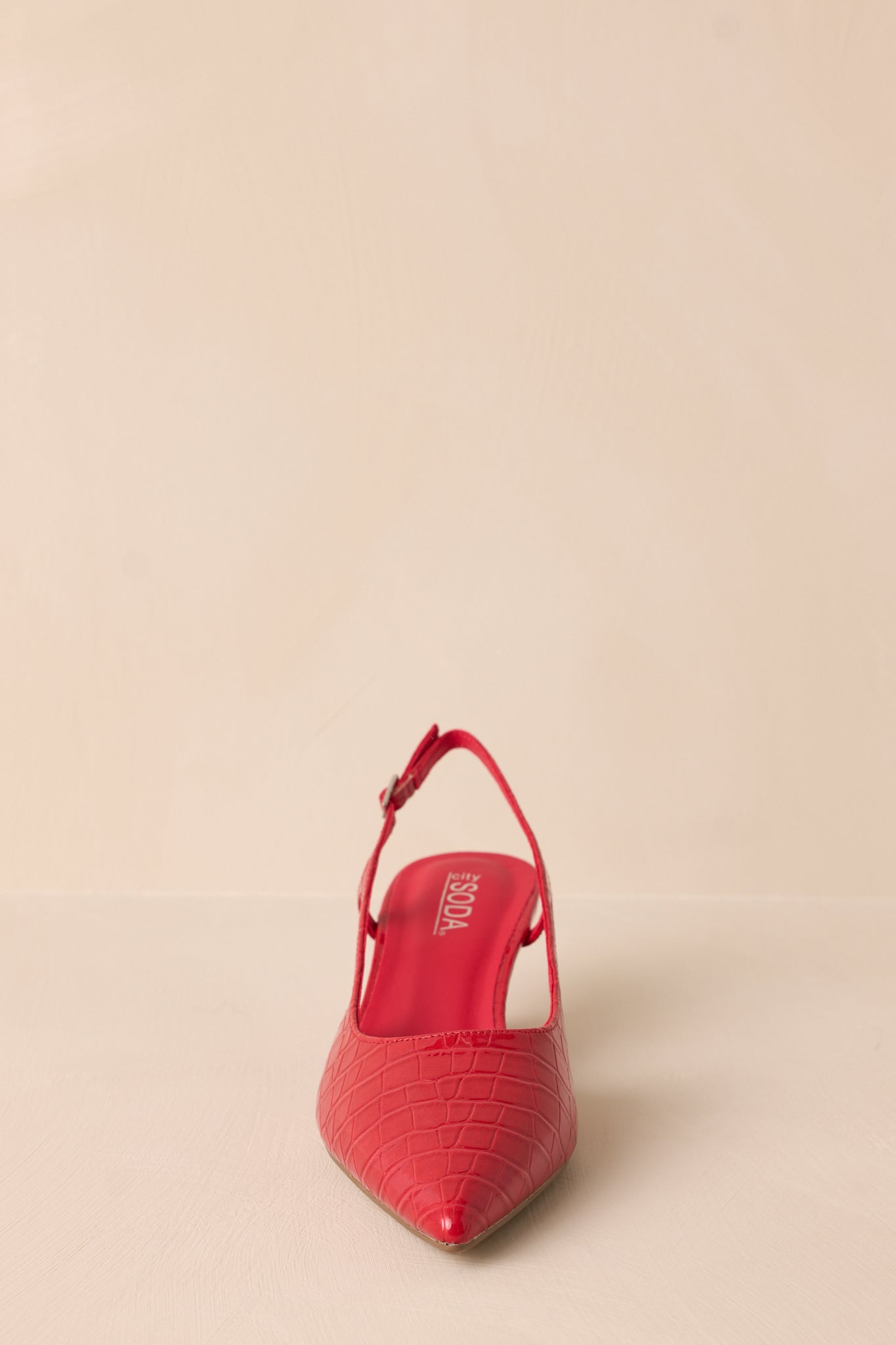 Fiercely Stunned Scarlet Red Crocodile Slingback Kitten Heels