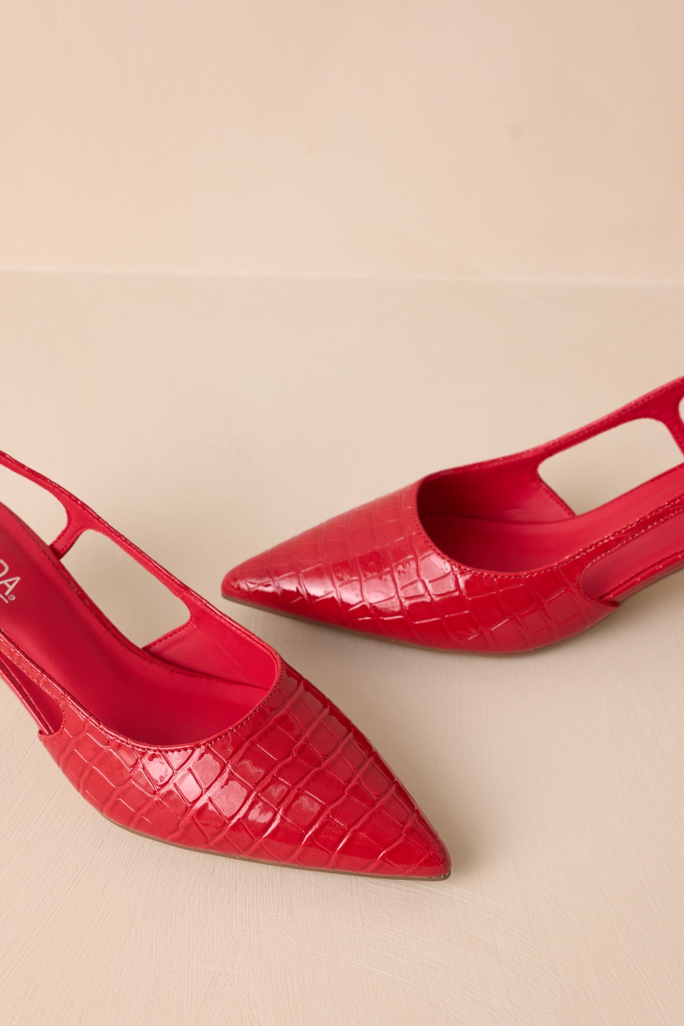 Fiercely Stunned Scarlet Red Crocodile Slingback Kitten Heels