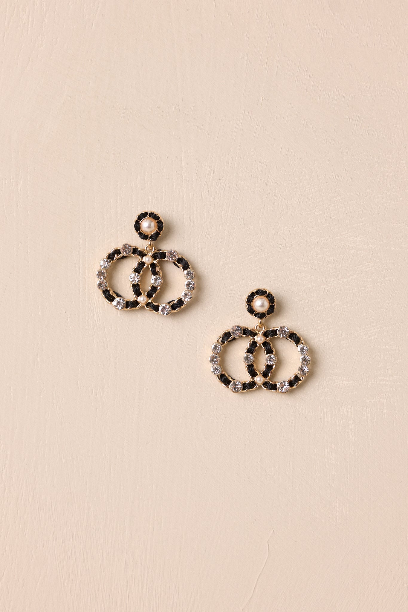 Gossamer Sky Black & Gold Double Circle Drop Earrings