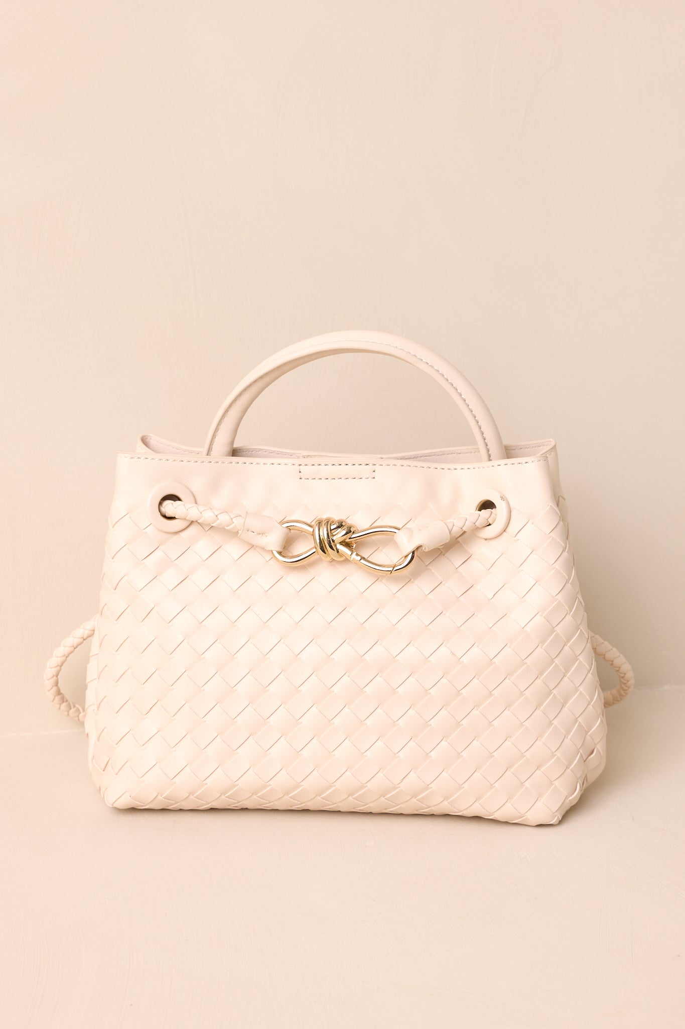 Just My Type Ivory Woven Faux Leather Handbag