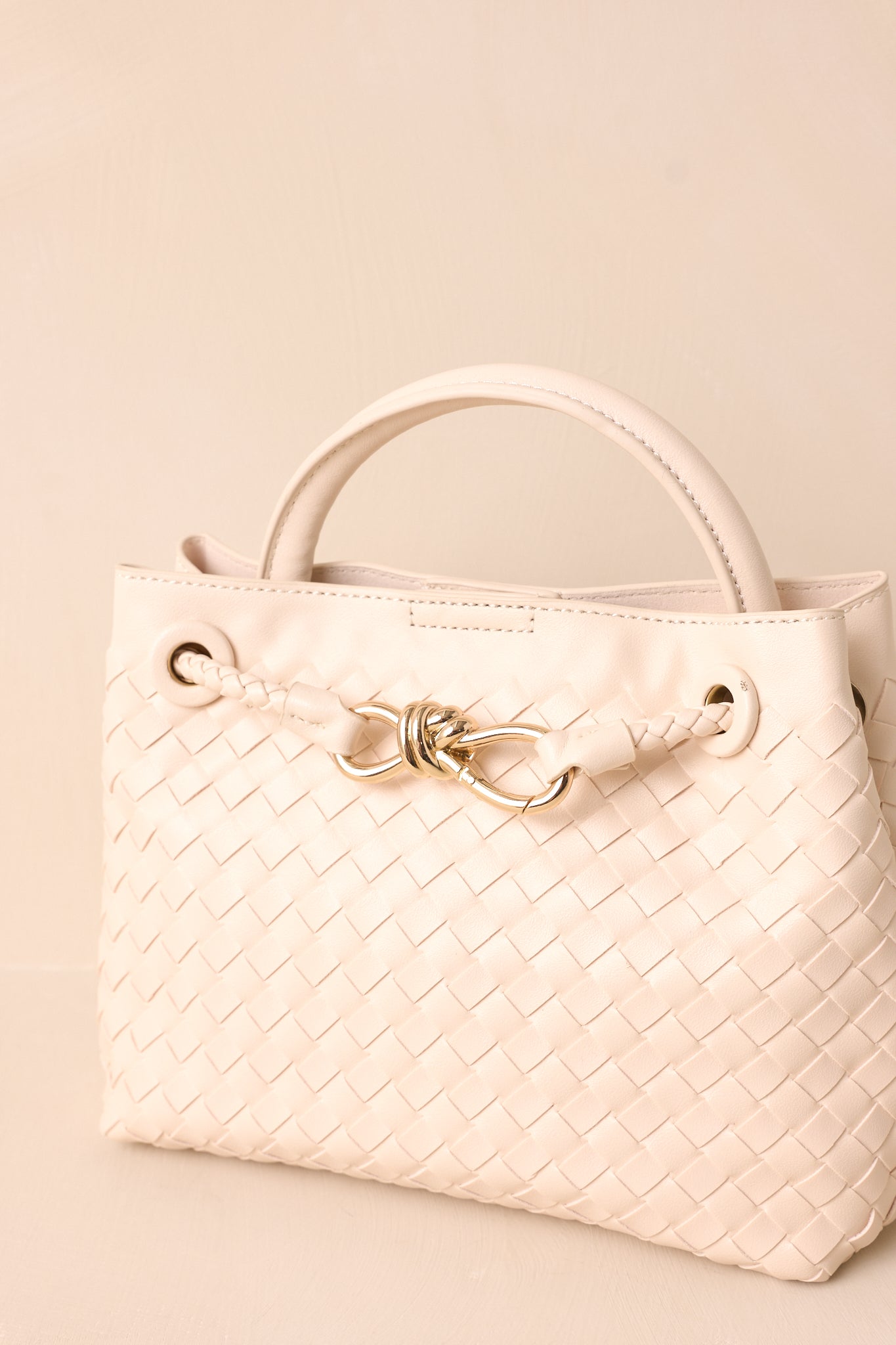 Just My Type Ivory Woven Faux Leather Handbag