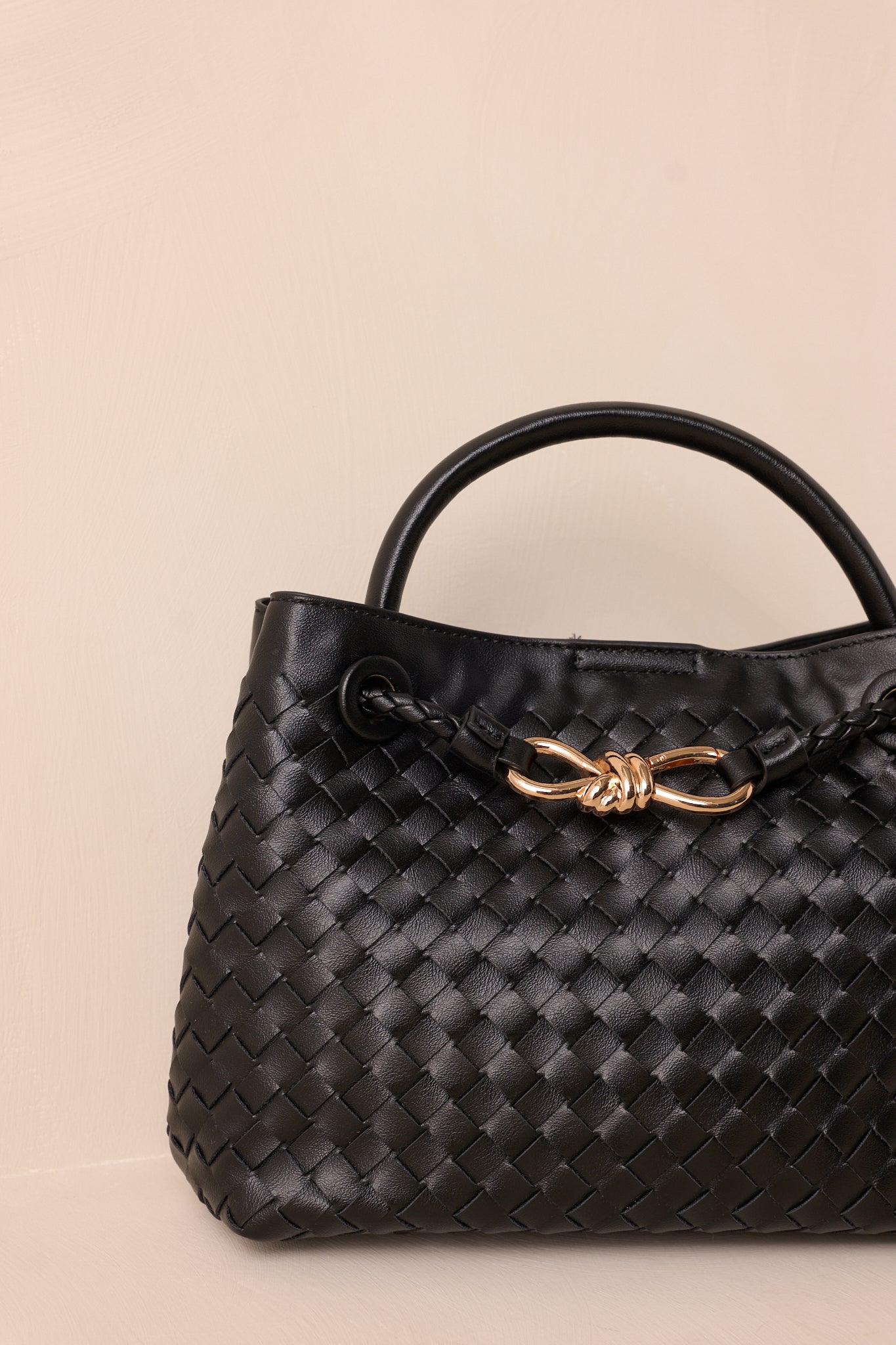 Just My Type Black Woven Faux Leather Handbag