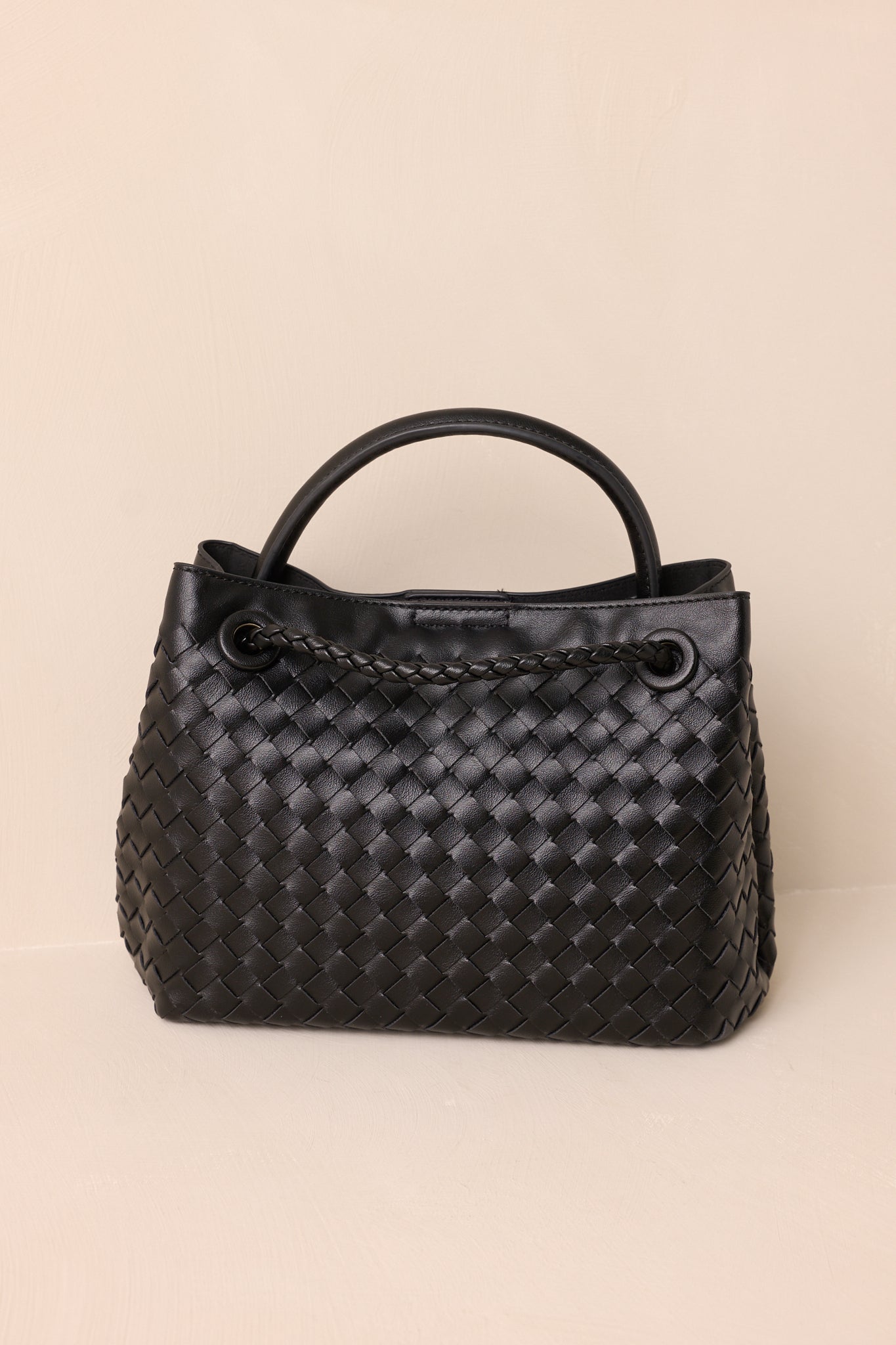 Just My Type Black Woven Faux Leather Handbag