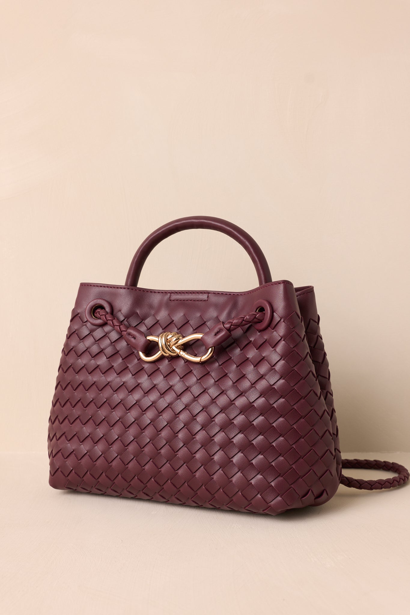 Just My Type Wine Woven Faux Leather Handbag