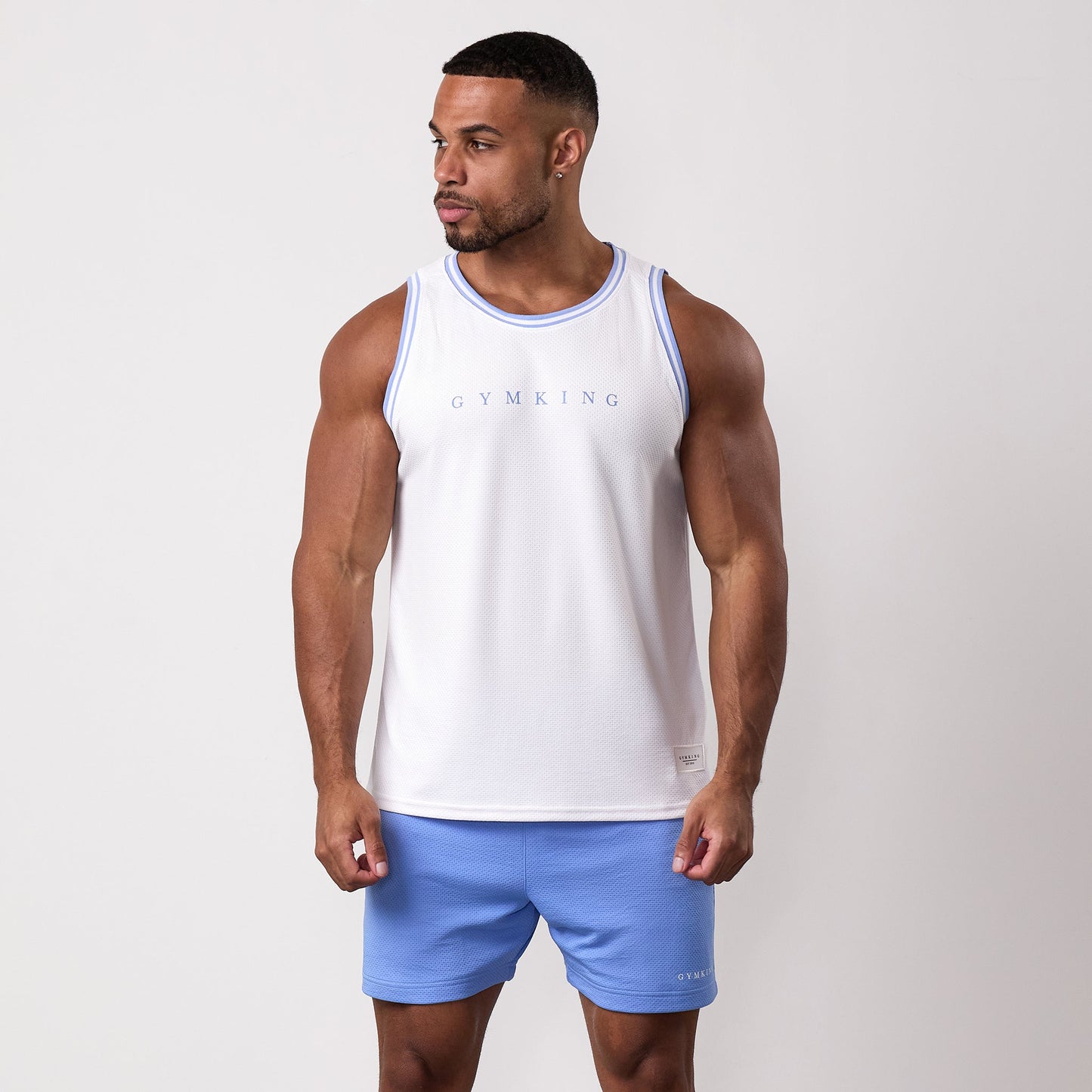 Gym King Brooklyn Mesh Vest - White/Provence Blue