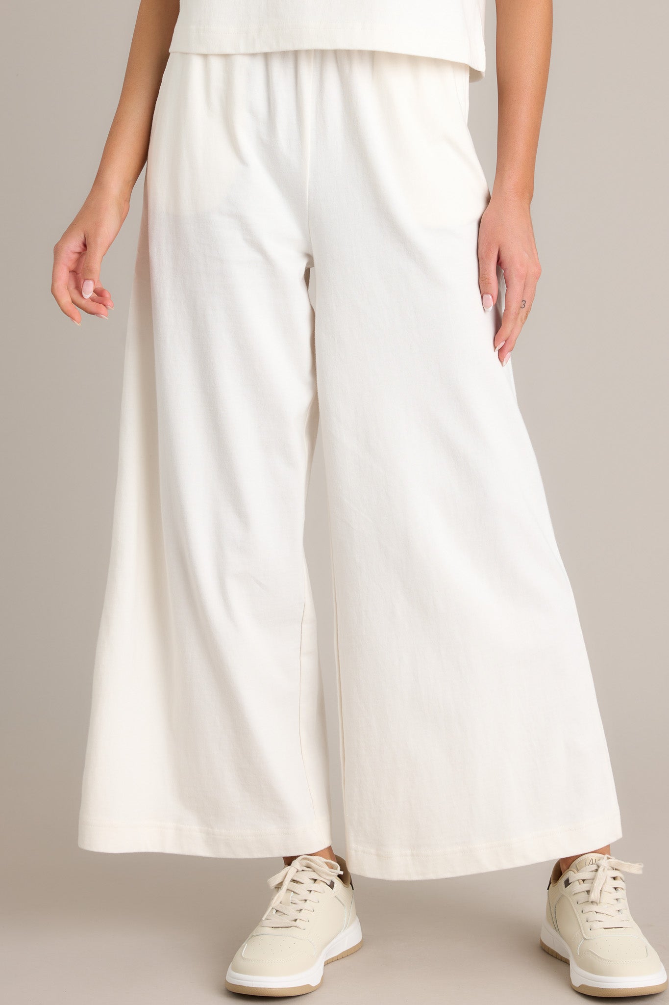 Z Supply Scout Sea Salt White Cotton Jersey Flare Pants