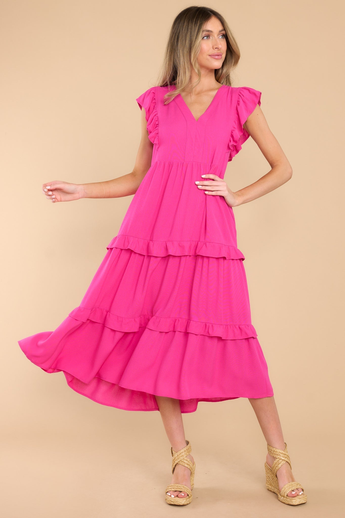 First Day Hot Pink Midi Dress