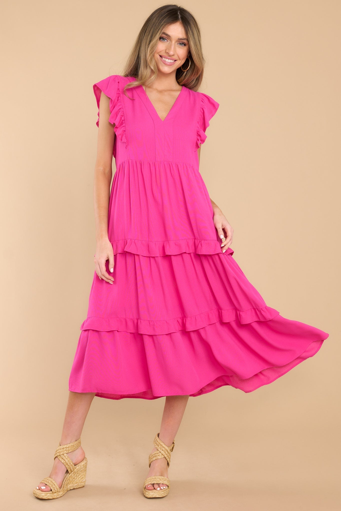 First Day Hot Pink Midi Dress