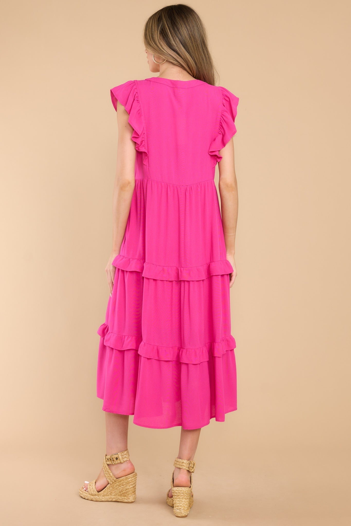 First Day Hot Pink Midi Dress