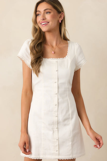 A Day In The Meadow White Button Front Mini Dress