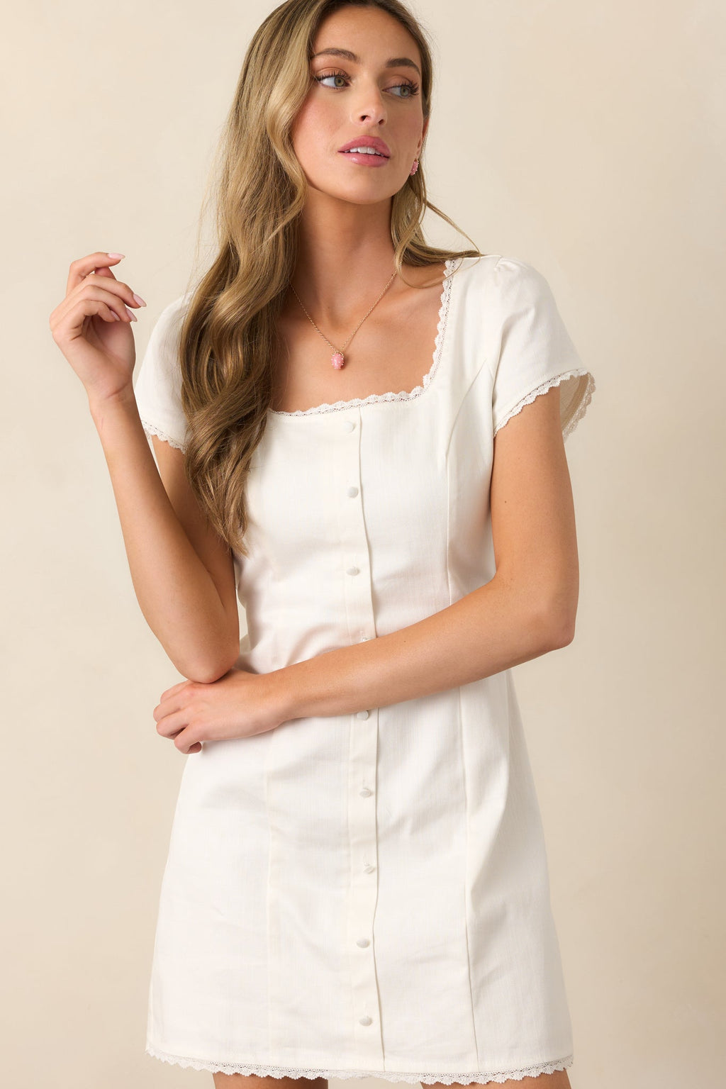 A Day In The Meadow White Button Front Mini Dress