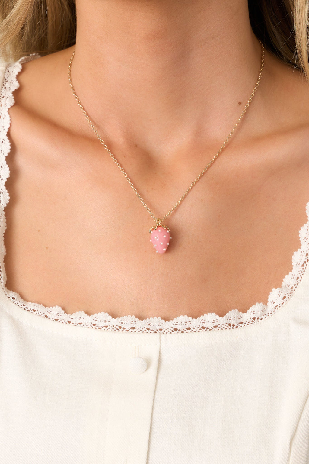 Farmers' Market Charm Pink Strawberry Necklace