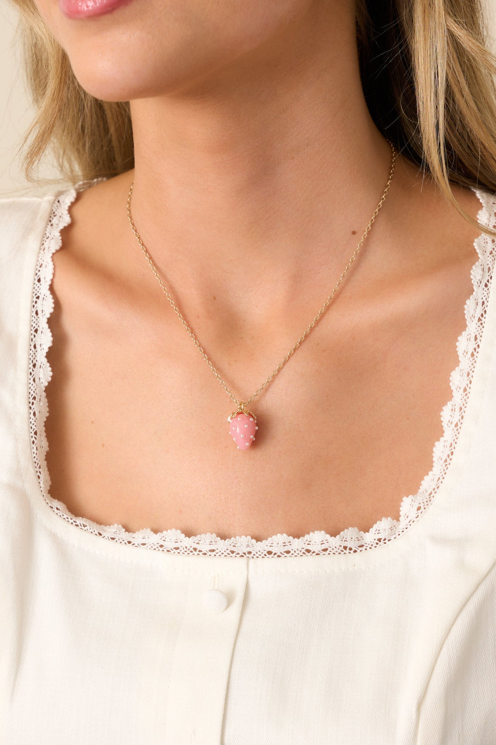 Farmers' Market Charm Pink Strawberry Necklace