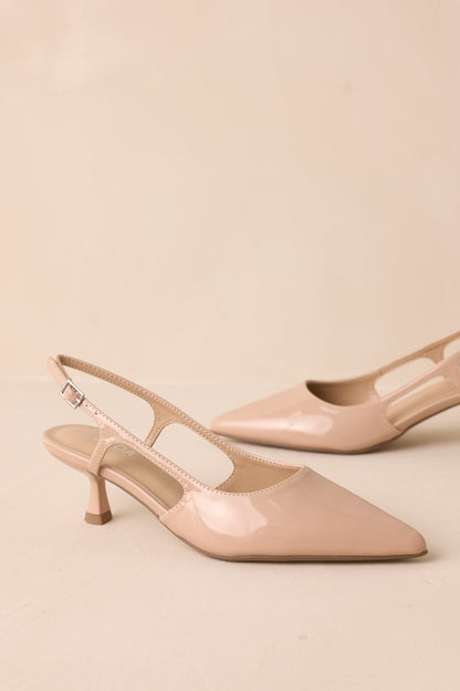 Fiercely Stunned Nude Patent Kitten Heels