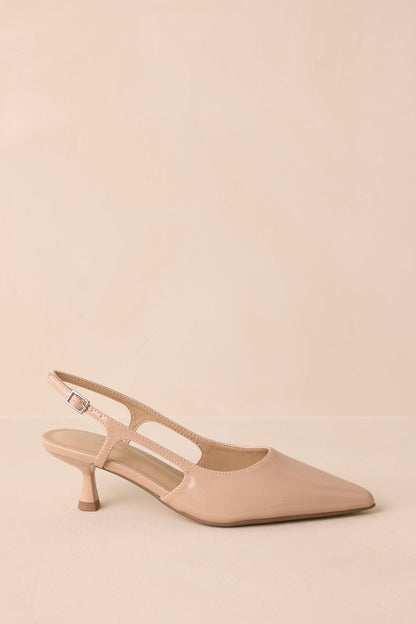 Fiercely Stunned Nude Patent Kitten Heels