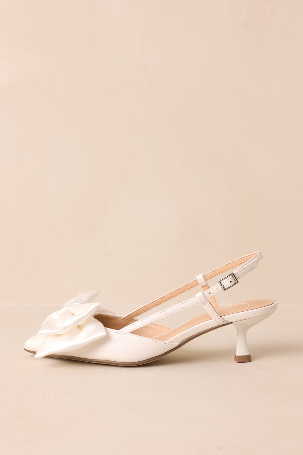 It Was Always You White Satin Bow Slingback Kitten Heels