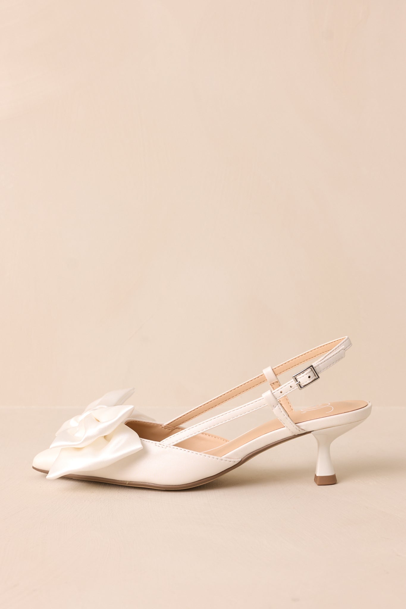 It Was Always You White Satin Bow Slingback Kitten Heels