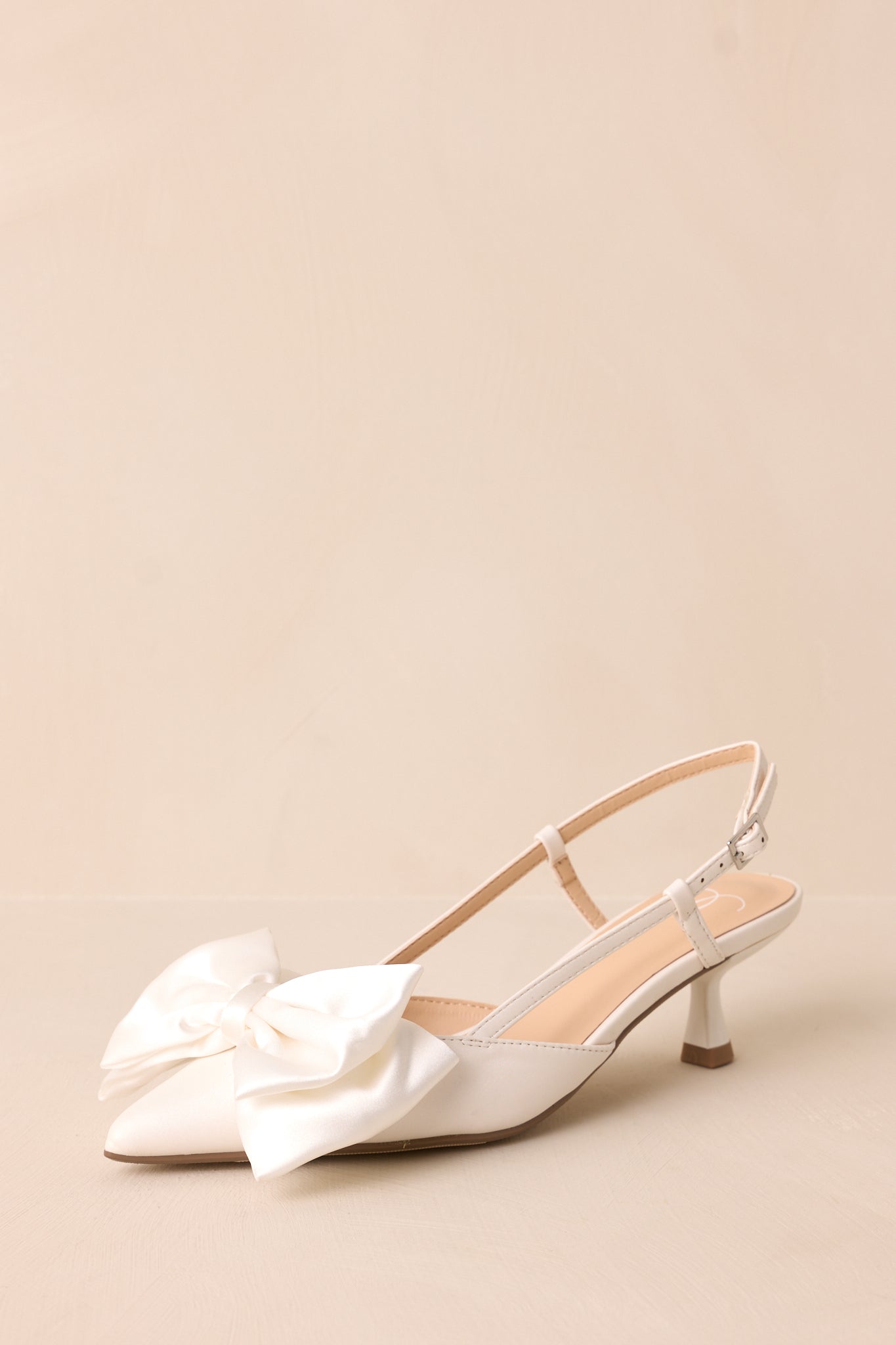 It Was Always You White Satin Bow Slingback Kitten Heels