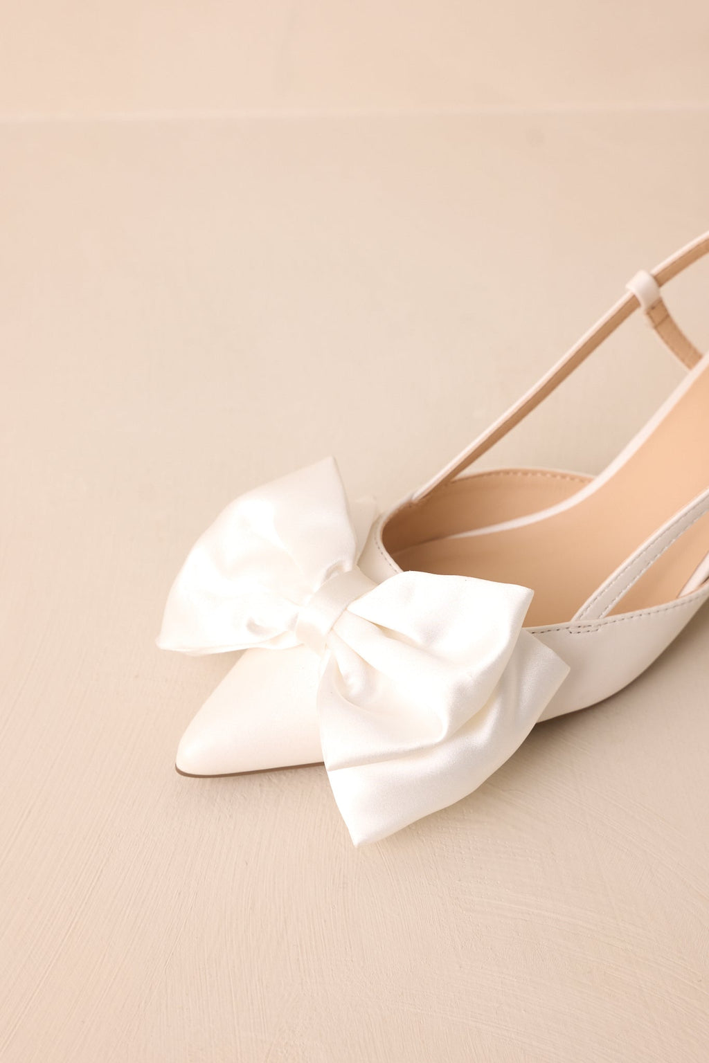 It Was Always You White Satin Bow Slingback Kitten Heels