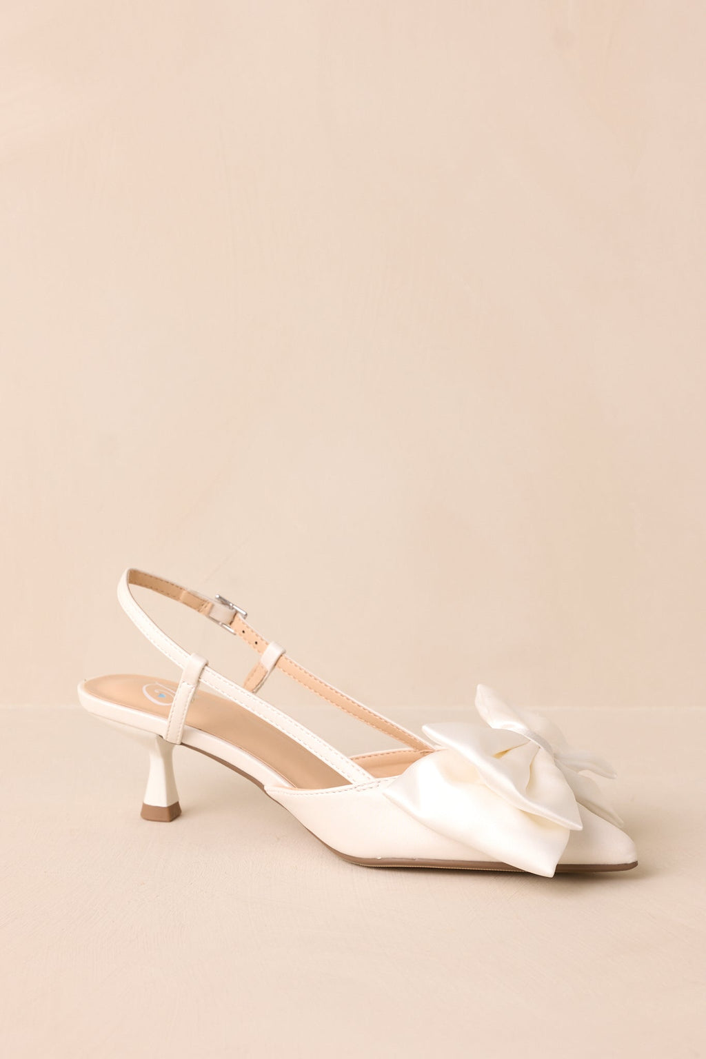 It Was Always You White Satin Bow Slingback Kitten Heels