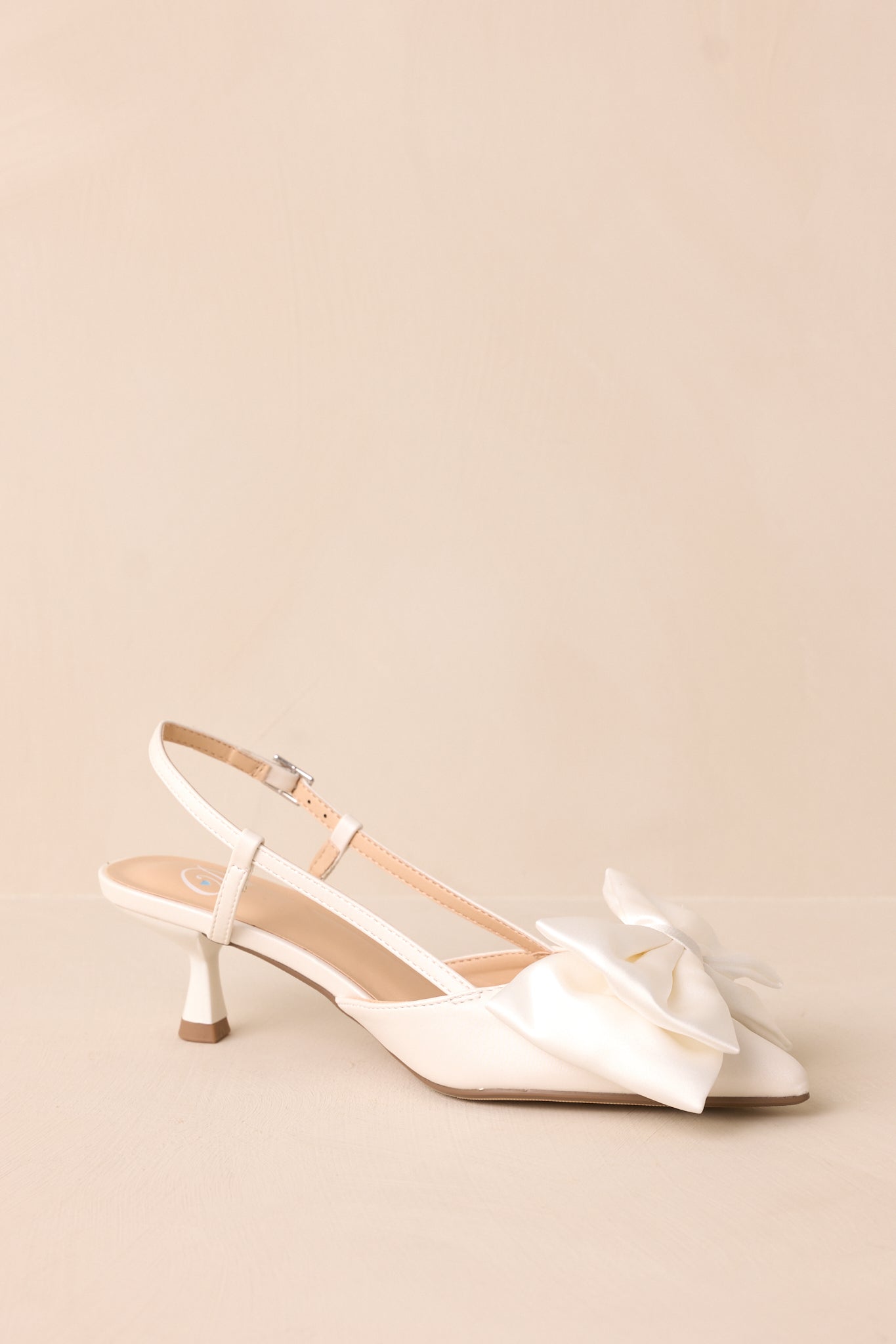 It Was Always You White Satin Bow Slingback Kitten Heels