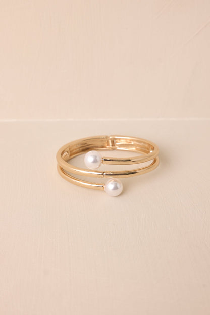 Wrapped In Sunshine Gold and Ivory Faux Pearl Bracelet