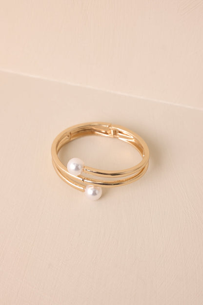 Wrapped In Sunshine Gold and Ivory Faux Pearl Bracelet