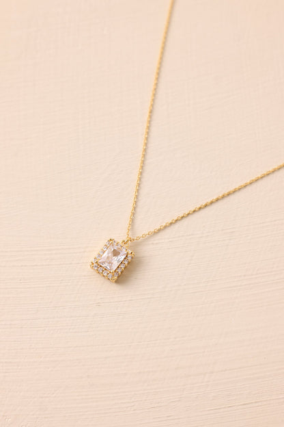 Keep Me Close Gold & Clear Emerald Cut Rhinestone Necklace