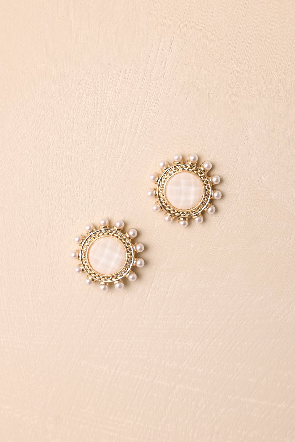 Around The World White & Gold Textured Earrings