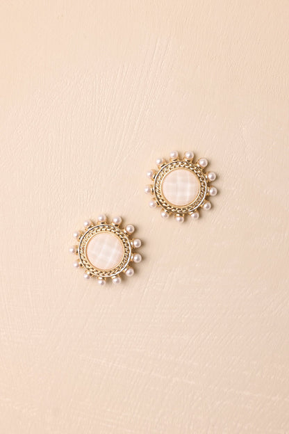 Around The World White & Gold Textured Earrings