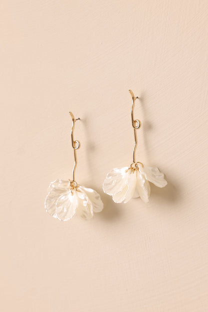 Floral Dreams Ivory Pearlescent Petal Drop Earrings
