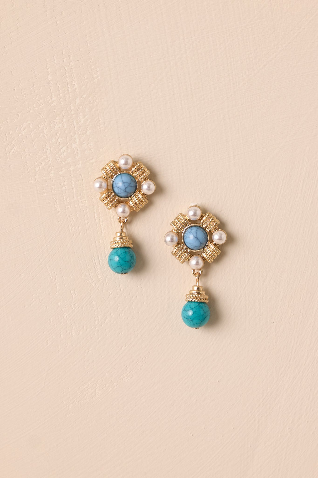 Calming Breeze Gold & Turquoise Drop Earrings