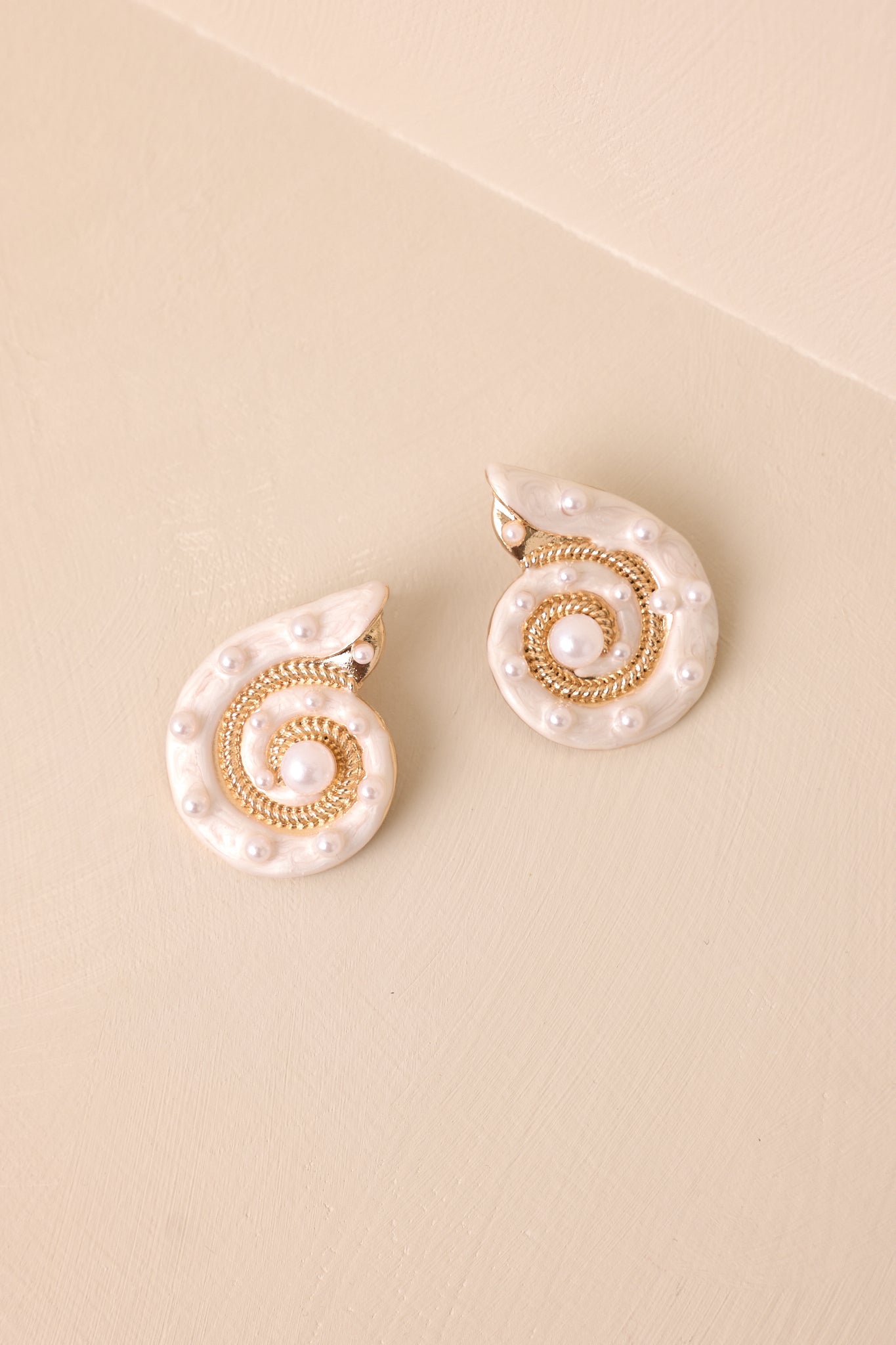 Delicate Waves Gold & Ivory Pearl Seashell Earrings