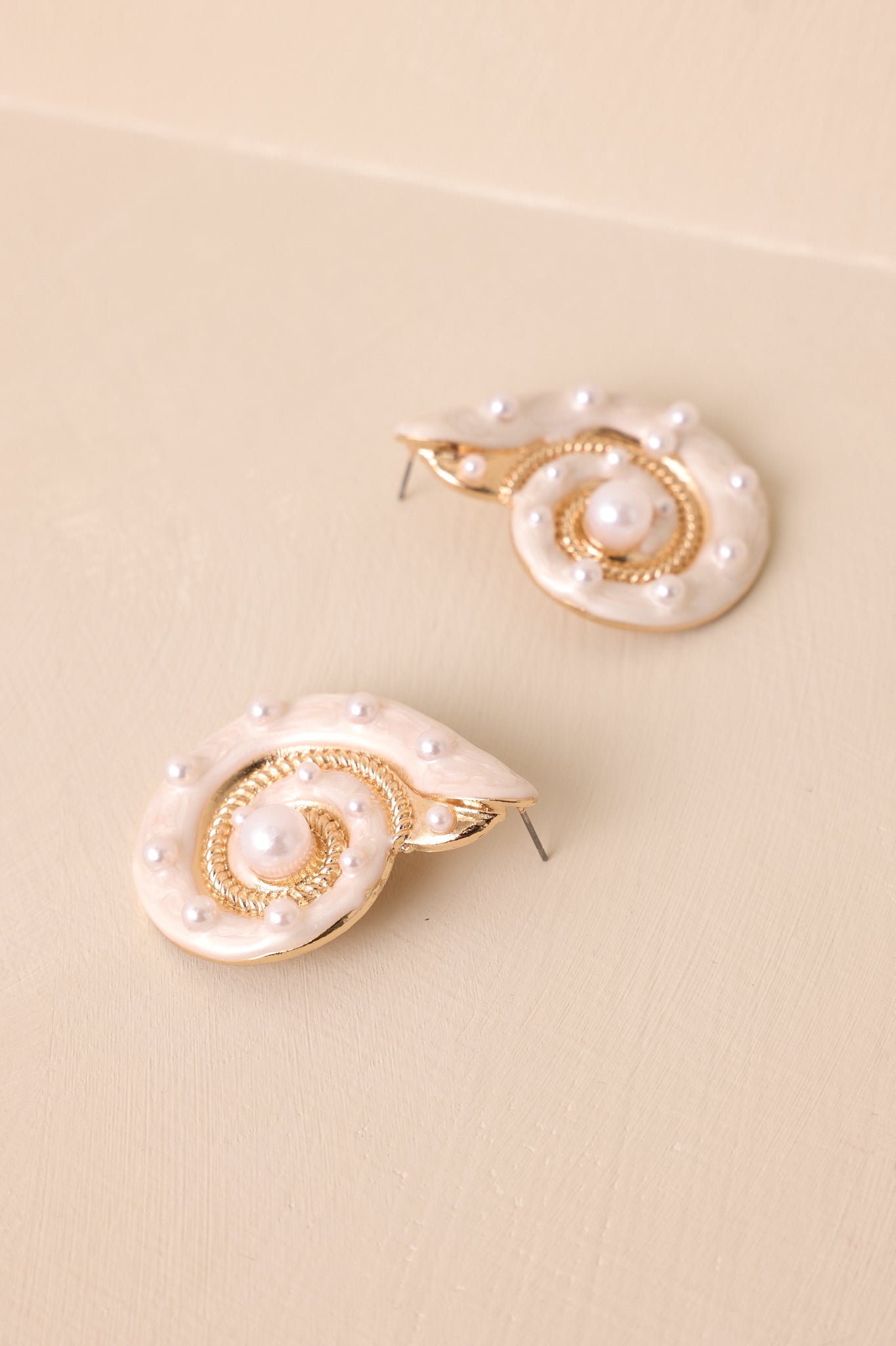 Delicate Waves Gold & Ivory Pearl Seashell Earrings