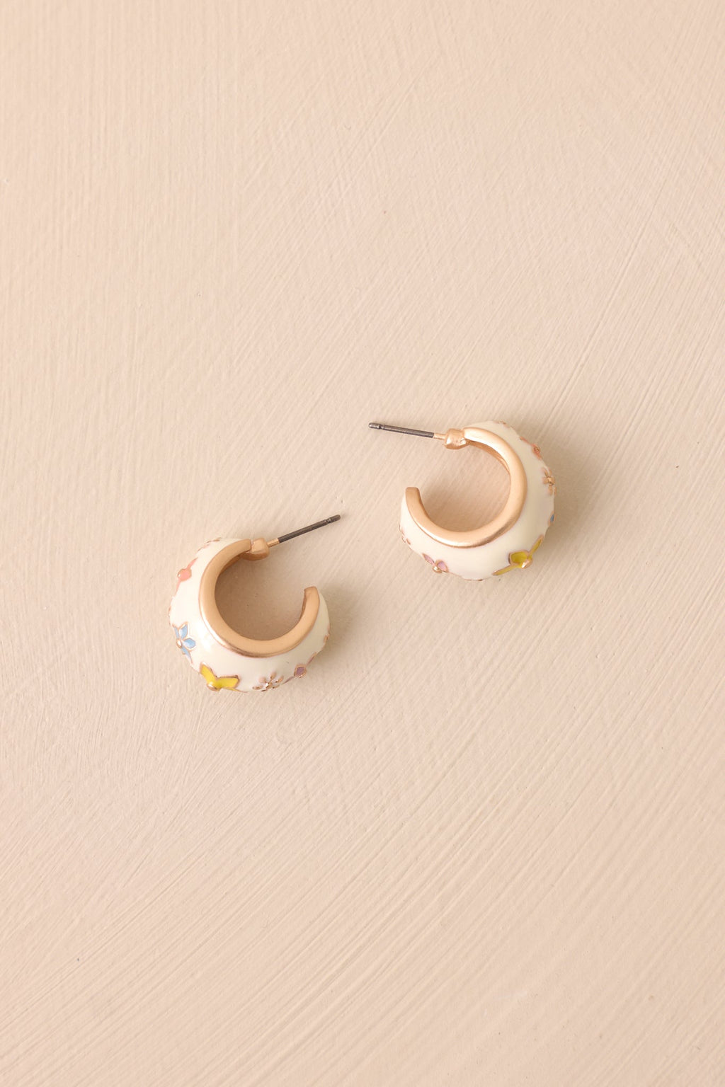 Dancing With The Wildflowers Ivory Floral Hoop Earrings