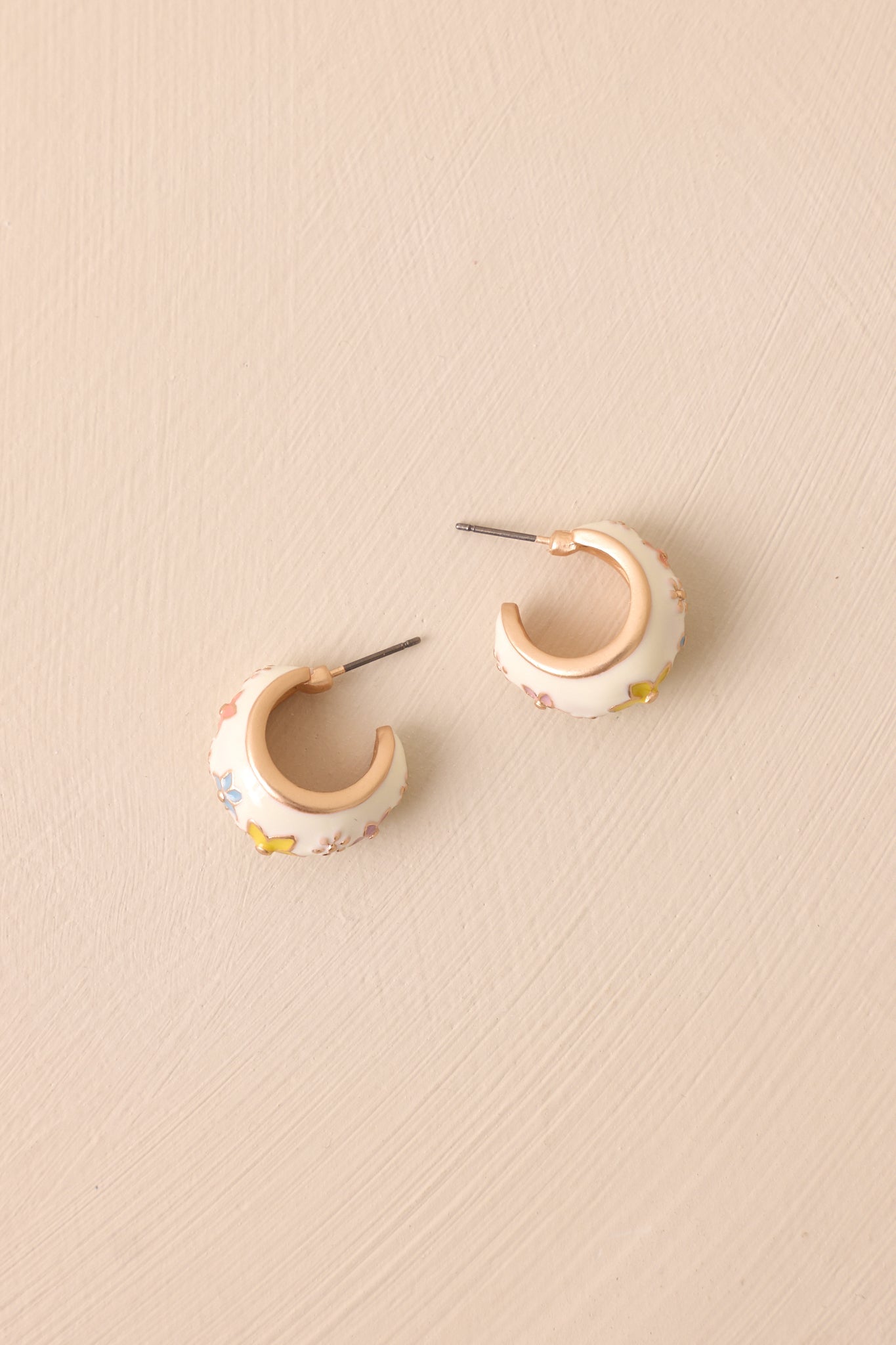 Dancing With The Wildflowers Ivory Floral Hoop Earrings