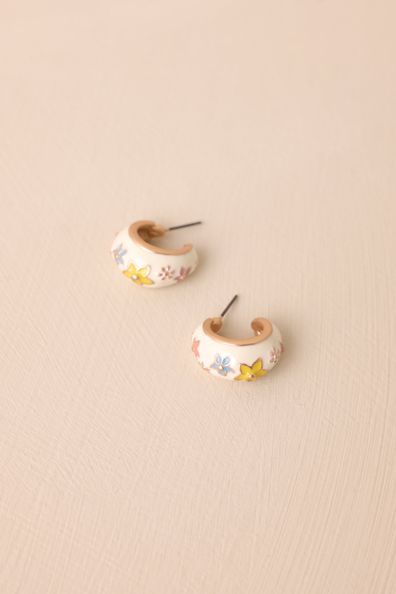Dancing With The Wildflowers Ivory Floral Hoop Earrings