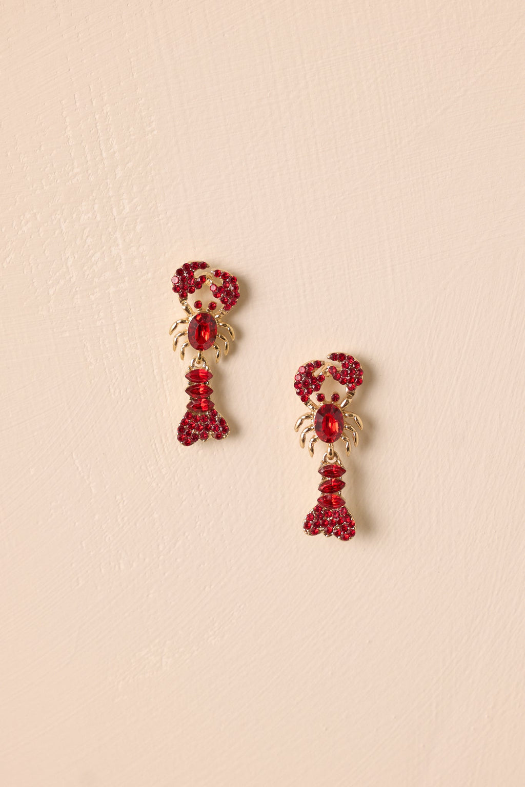 A Reel Catch Red Rhinestone Lobster Earrings