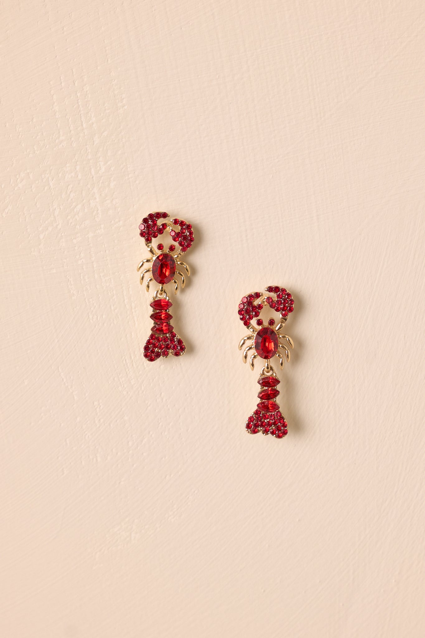 A Reel Catch Red Rhinestone Lobster Earrings