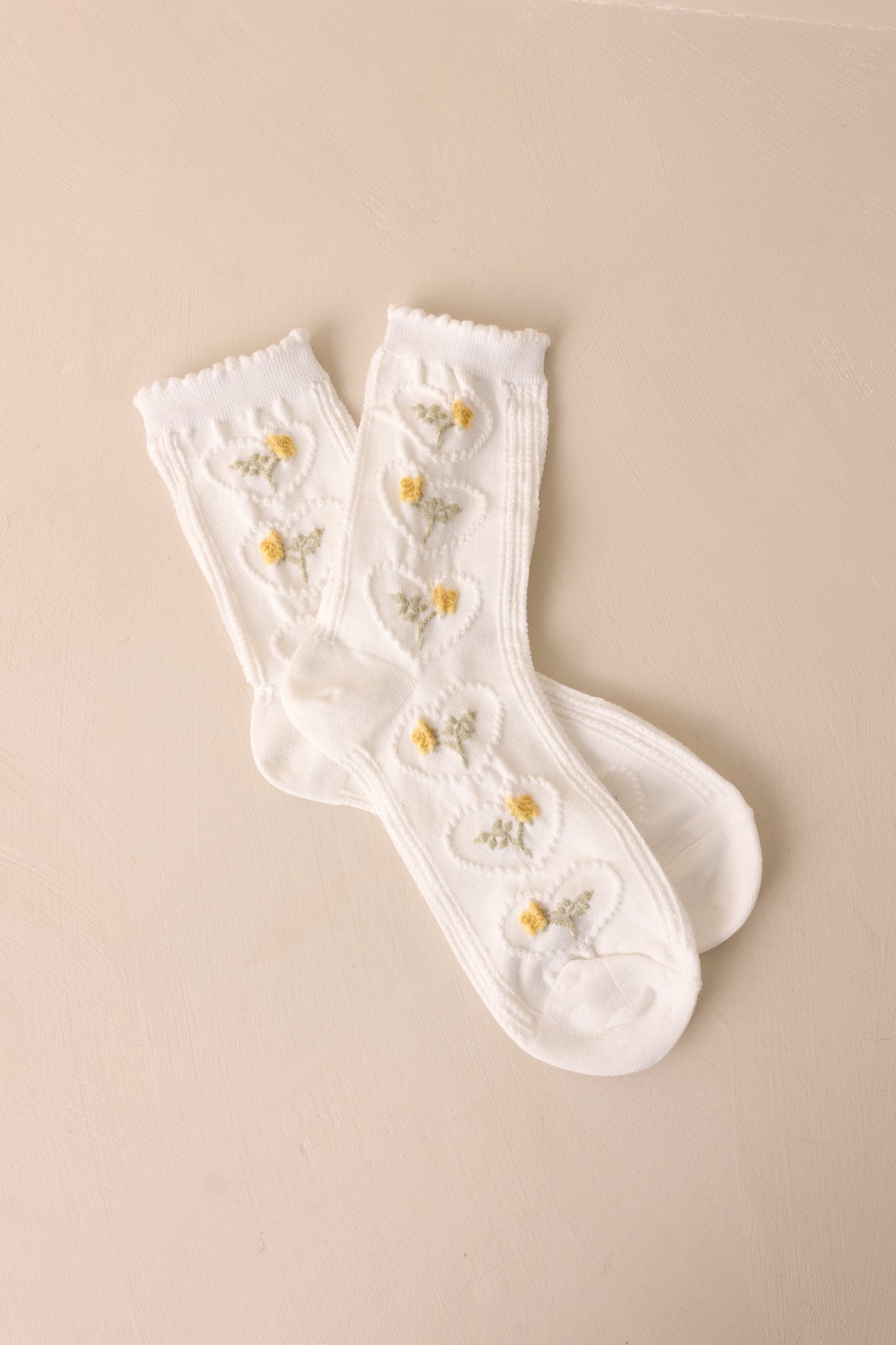 Heart of Eternal Bloom White Floral Crew Socks