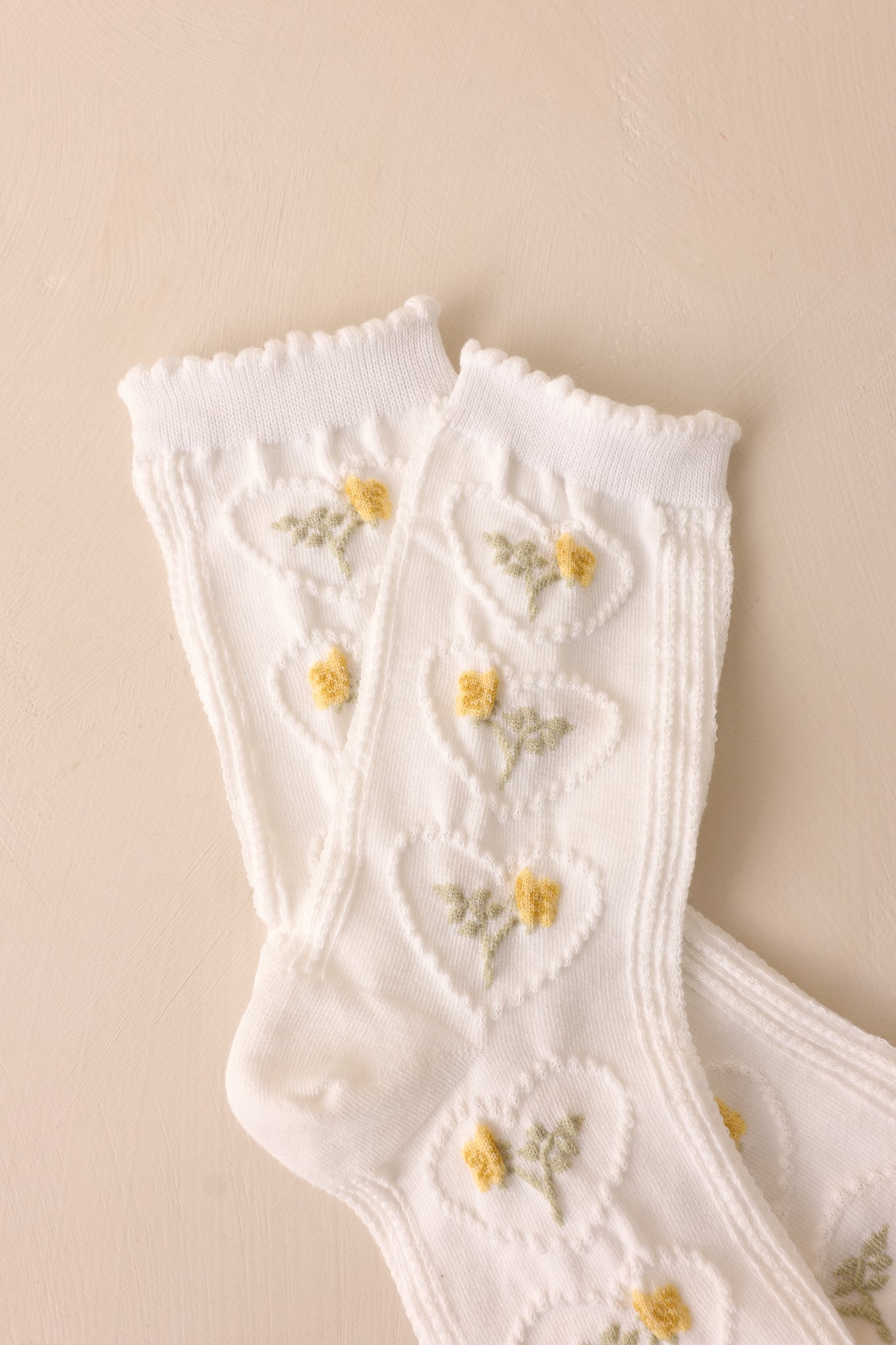 Heart of Eternal Bloom White Floral Crew Socks
