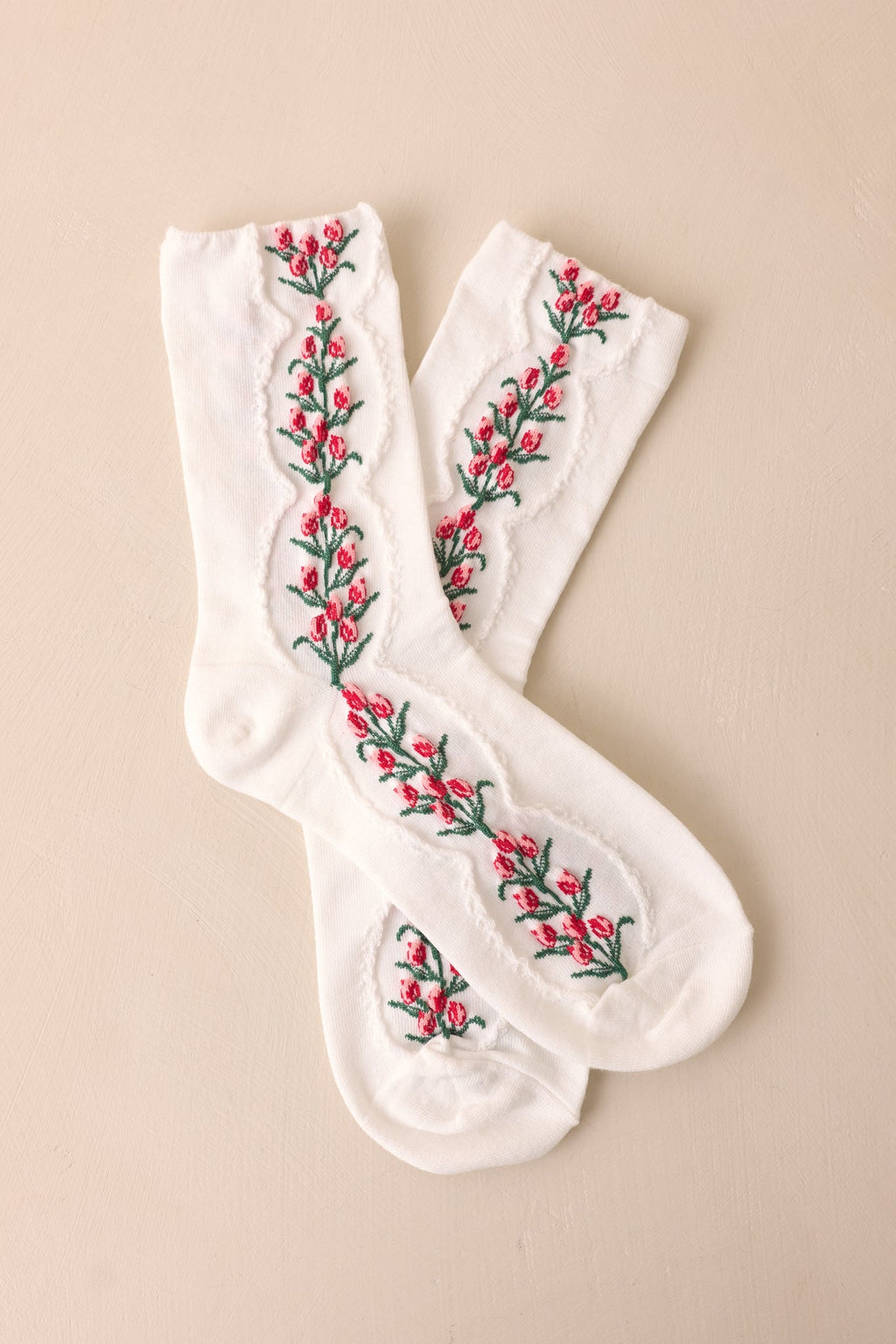 Blossom of the Beloved White Floral Crew Socks