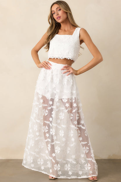 Fluttering Breeze White Floral Embroidered Crop Top