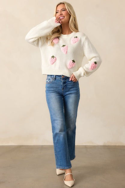 Berry Patch Picnic Ivory Crochet Strawberry Sweater