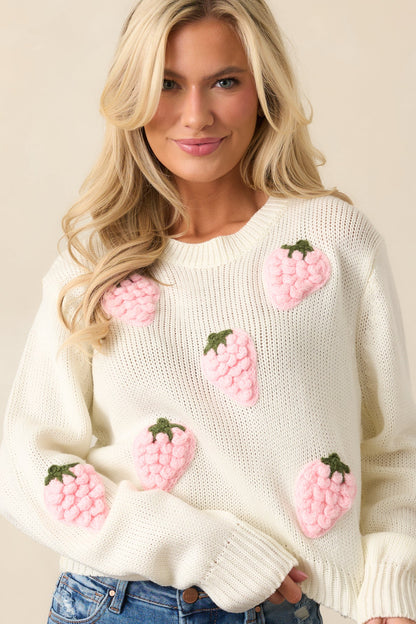 Berry Patch Picnic Ivory Crochet Strawberry Sweater