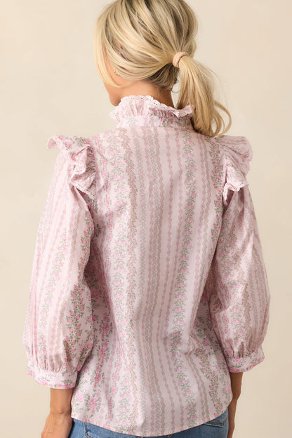 Hummingbird’s Haven Cotton Pink Flutter Sleeve Blouse