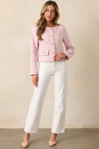 Gallery Opening Pink Stripe Tweed Jacket