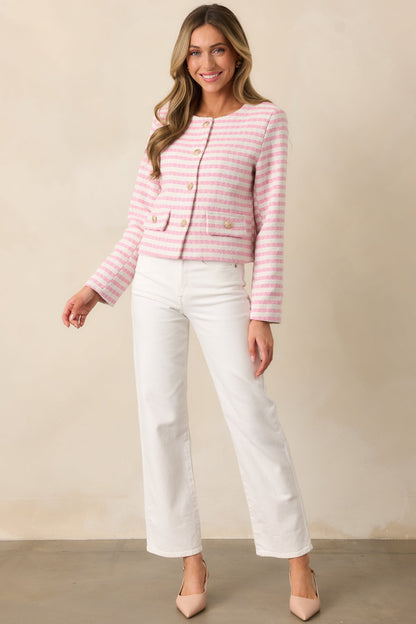 Gallery Opening Pink Stripe Tweed Jacket