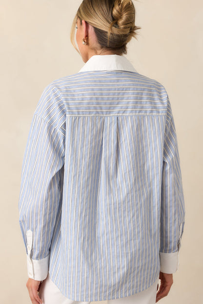 A Walk To The Bakery Blue Cotton Button Front Blouse